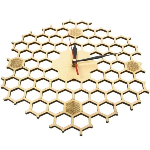Horloge bois nid d'abeille détails