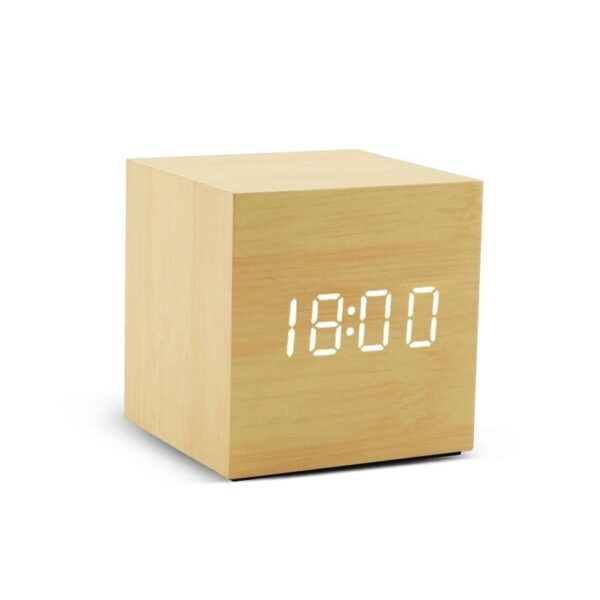Réveil bois cube naturel